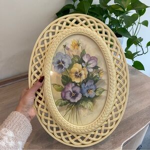 Vintage Homco Pansy Faux Wicker Frame